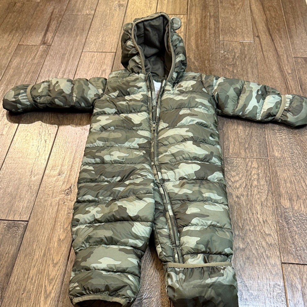 GAP Olive Camouflage Baby Snowsuit